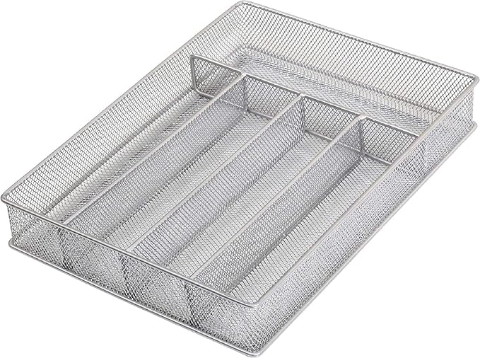 YBM HOME Metal Silverware Organizer for In-Drawer Cutlery Storage, 5 Compartment Mesh Cutlery Flatware Tray Sorts Kitchen Utensils, Great for Office Supplies 1133-12