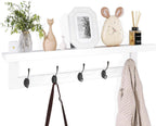 SMIBUY Coat Hooks with Shelf Wall-Mounted, 29.2 Inch Entryway Coat Rack for Wall, Bamboo Hanging Shelf with 5 Double Metal Hooks for Bathroom, Bedroom, Kitchen, Living Room (White + Black)