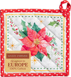 Maison d' Hermine Pot Holders 100% Cotton Heat Resistant Potholders 8" x 8" Hot Pads with Loop BBQ, Cooking, Baking, Grilling, Kitchen, Handling Hot Pans (Pack of 1, Poinsettia Christmas)