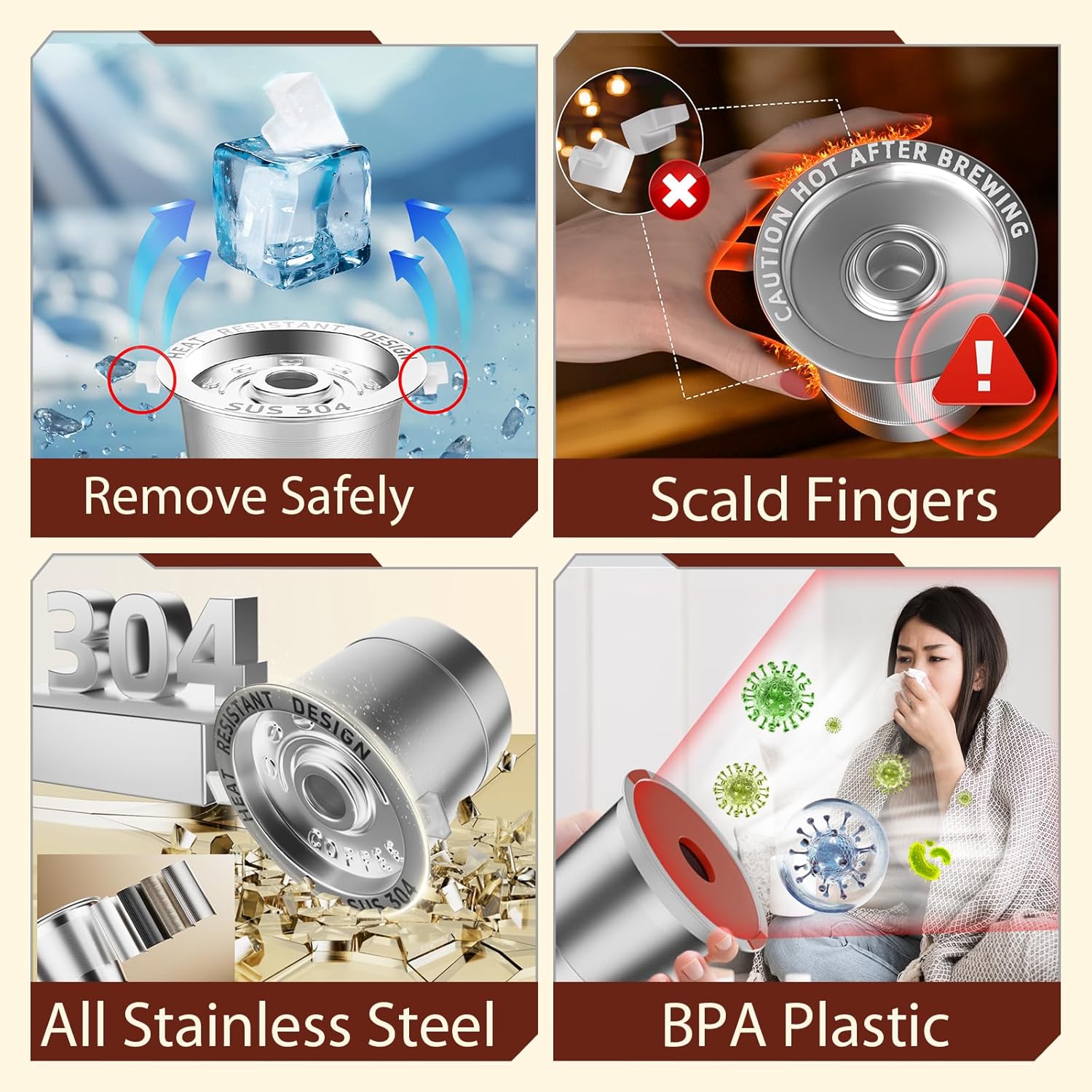 2 Pack Reusable K Cups Coffee Pods for Keurig 1.0: Stainless Steel Refillable K Cups - Reusable Coffee Filters for Keurig Coffee Machine, BPA-Free, SUS 304‌, Scoop, Heat Resistant Handles