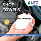 Shop Towels| Multipurpose Commercial and Residential Shop Cleaning| Car Wash, Polish, Housewares, Microwave, Coffee Machine, Restaurant, Bathrooms, Electronics, Auto Garage | 50 Pack 14"x12" White