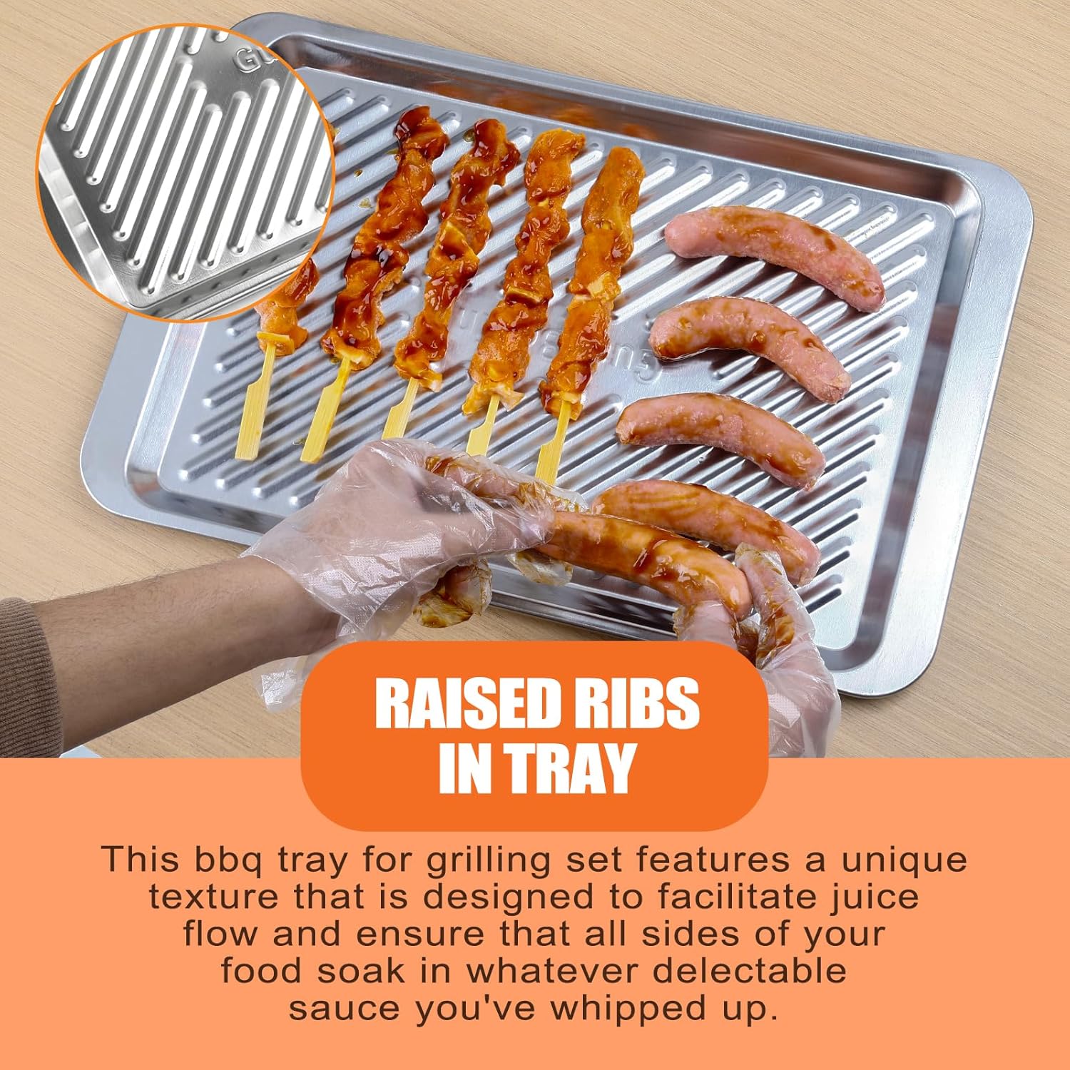 Grilling Prep and Serve Trays Set of 2 Stackable Stainless Steel BBQ Trays Marinating Tray Food Serving Platter for Cooked and Raw Meat BBQ Prep Tub Dishwasher Safe