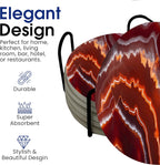 Red Agate Marble Round Coasters Set of 6 - Abosrbent Ceramic Coasters with Metal Stand for Drinks, Coffee, Non-Slip Cork Back for Tabletop Protection, 4 Inches Marbled Pattern (Agate)