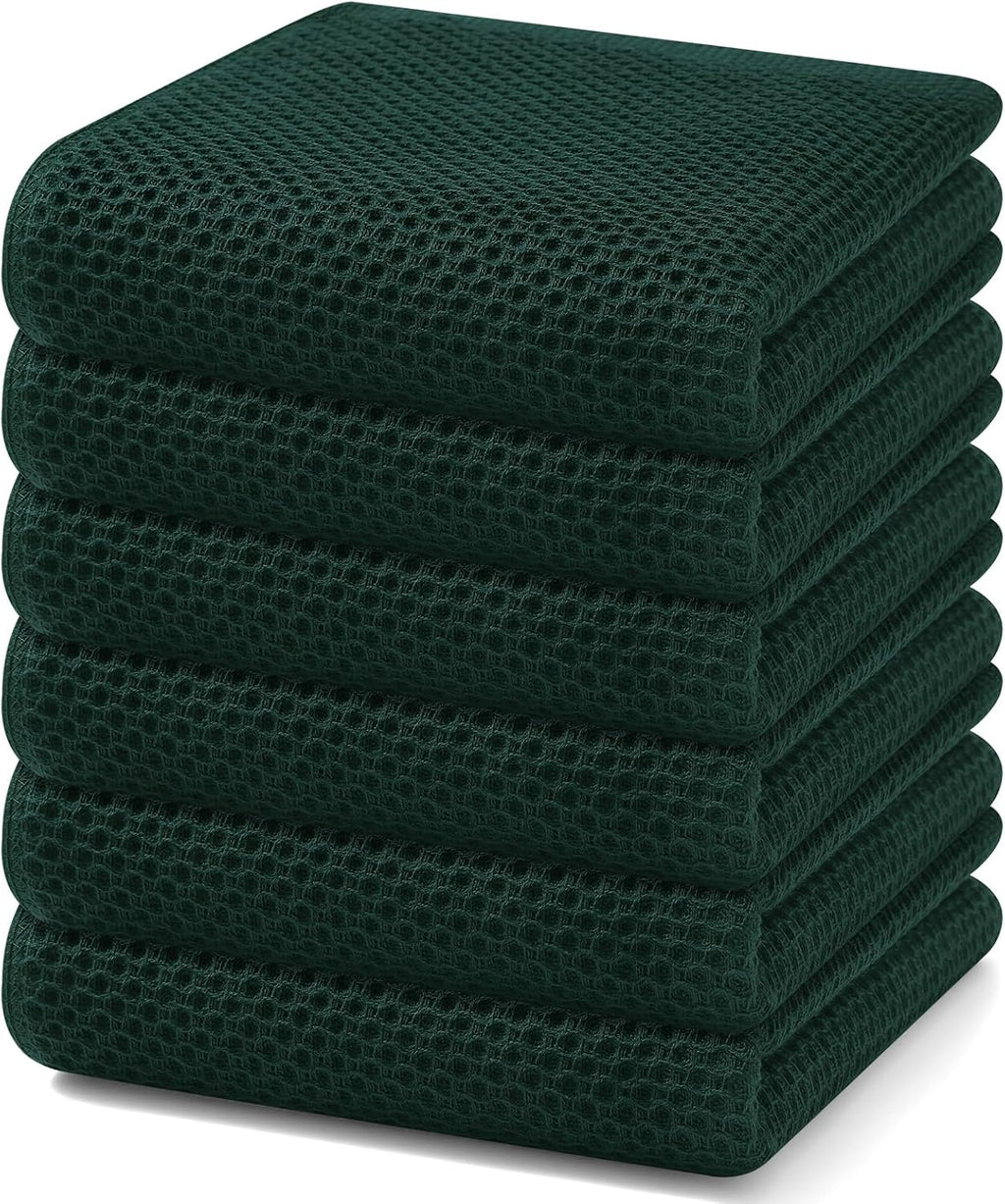Homaxy 100% Cotton Waffle Weave Kitchen Dish Towels, Ultra Soft Absorbent Quick Drying Cleaning Towel, 13 x 28 Inches, 6-Pack, Blackish Green