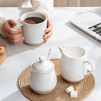 famiware Milkyway Ceramic Sugar and Creamer Set, 10oz Sugar Bowl & 13oz Creamer Set – Stoneware Milk Pitcher & Sugar Dispenser for Coffee Bar, Kitchen, or Countertop, Coffee Serving Set, White