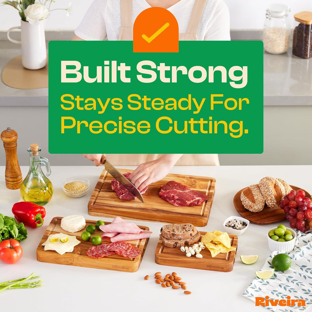 Riveira Teak Wood Cutting Board – Gourmet Teak Grandeur: 24 x 18 Wooden Cutting Board – Natural Wooden Cutting Boards For Kitchen Decorative – Innovative Juice Grooves Teak Wooden Chopping Board