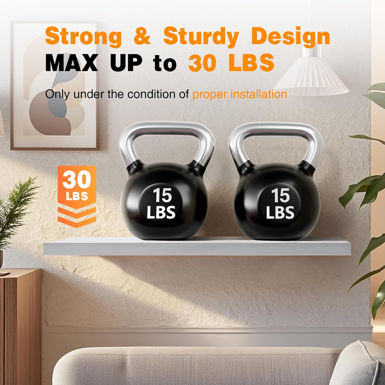 BAYKA Floating Shelves, 36" Wall Mounted Rustic Wood Shelves for Bathroom, Bedroom, Living Room, Kitchen, Office, Hanging Shelf for Books/Storage/Decor(White,Set of 2)