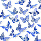 SAOROPEB Butterfly Wall Stickers, 48 Pcs 4 Styles 3 Sizes, Metallic Paper, Removable, Navy Blue, Art Deco Decor for Wall