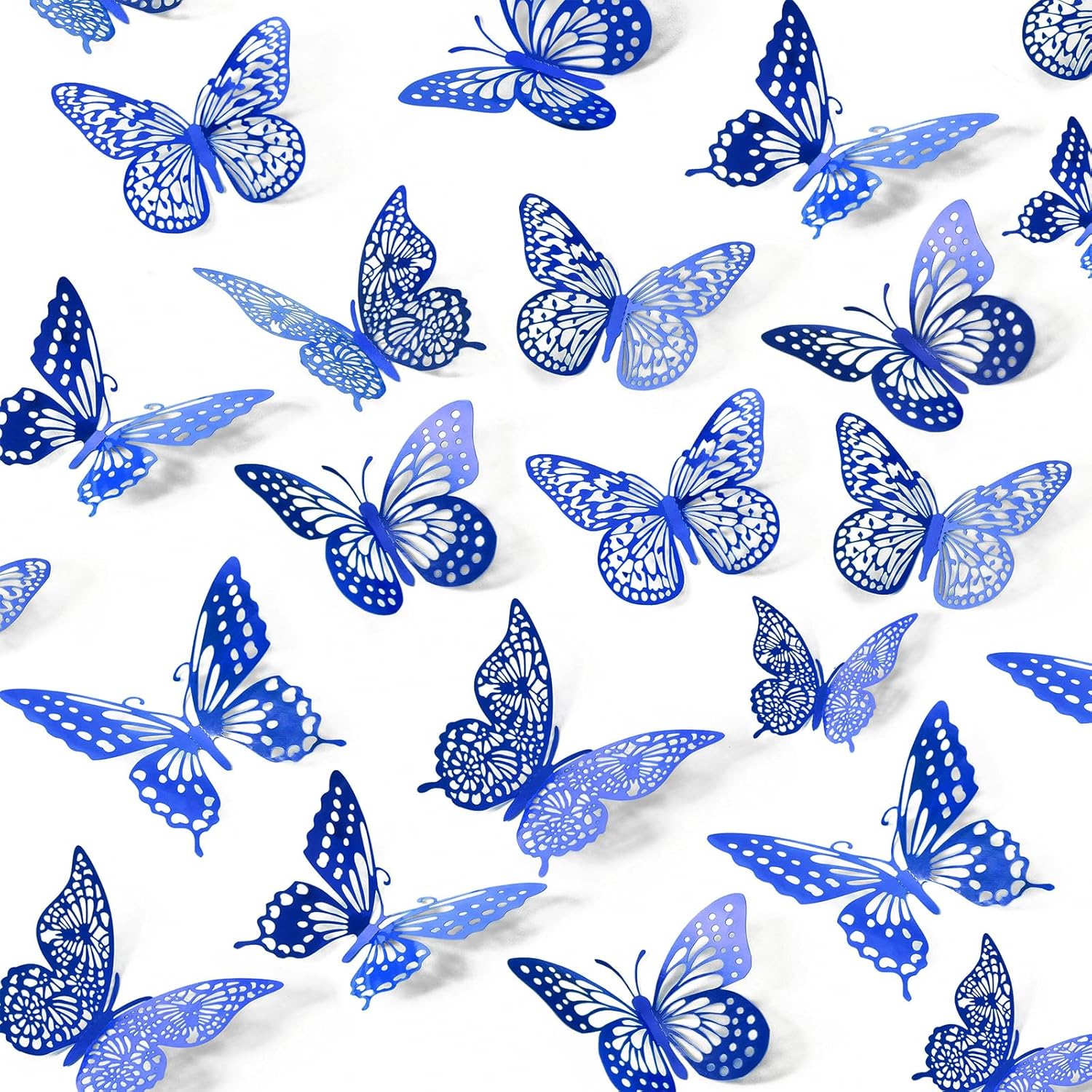 SAOROPEB Butterfly Wall Stickers, 48 Pcs 4 Styles 3 Sizes, Metallic Paper, Removable, Navy Blue, Art Deco Decor for Wall
