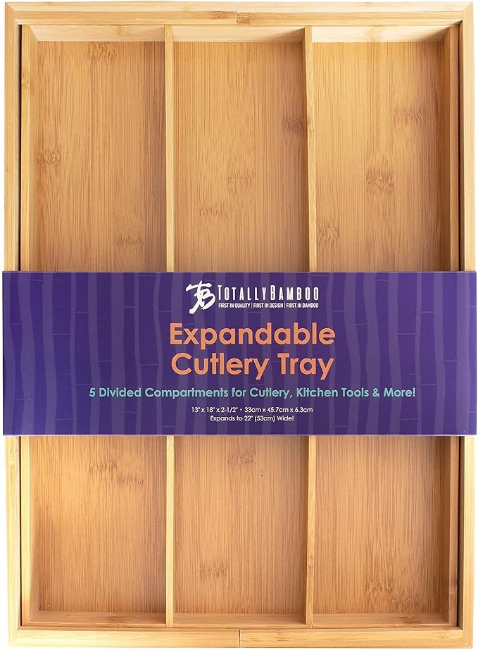 Totally Bamboo Expandable 5-Compartment Drawer Organizer, Expands from 13 to 22" Wide