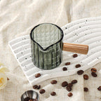 Espresso Cups Set of 2, 4 OZ Espresso Shot Glass with Handle V-Shaped Mouth, Ribbed Milk Frothing Pitcher, Glass Measuring Cup,Cappuccino Cup, Coffee Bar Accessories (Gray)