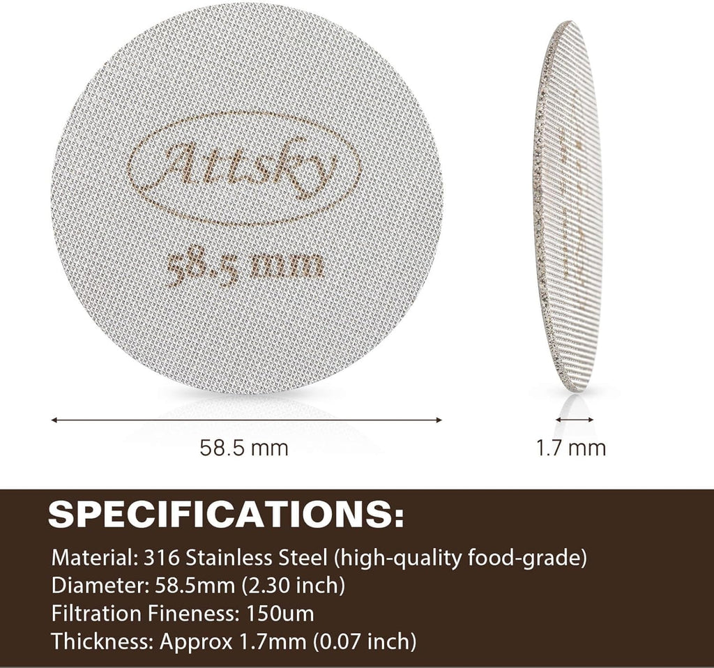 58.5mm Espresso Puck Screen, Espresso Filter for 58mm Portafilter Filter Basket, Reusable Espresso Screen with 1.7mm Thickness 150μm 316 Stainless Steel