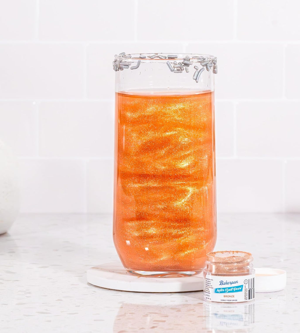 Bakerpan Pearl Luster Dust Edible, Bronze Edible Glitter for Cocktails, 4 Grams Edible Glitter for Cake Decorating, Cookies, Chocolates and Candies, Drinks (Made in USA)