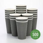 Restaurantware 16 Ounce Ripple Wall Disposable Coffee Cups, 500 Insulated Gray Paper Tumblers with Rolled Rim Design, Lids Sold Separately for Hot Drinks like Tea, Hot Chocolate and More