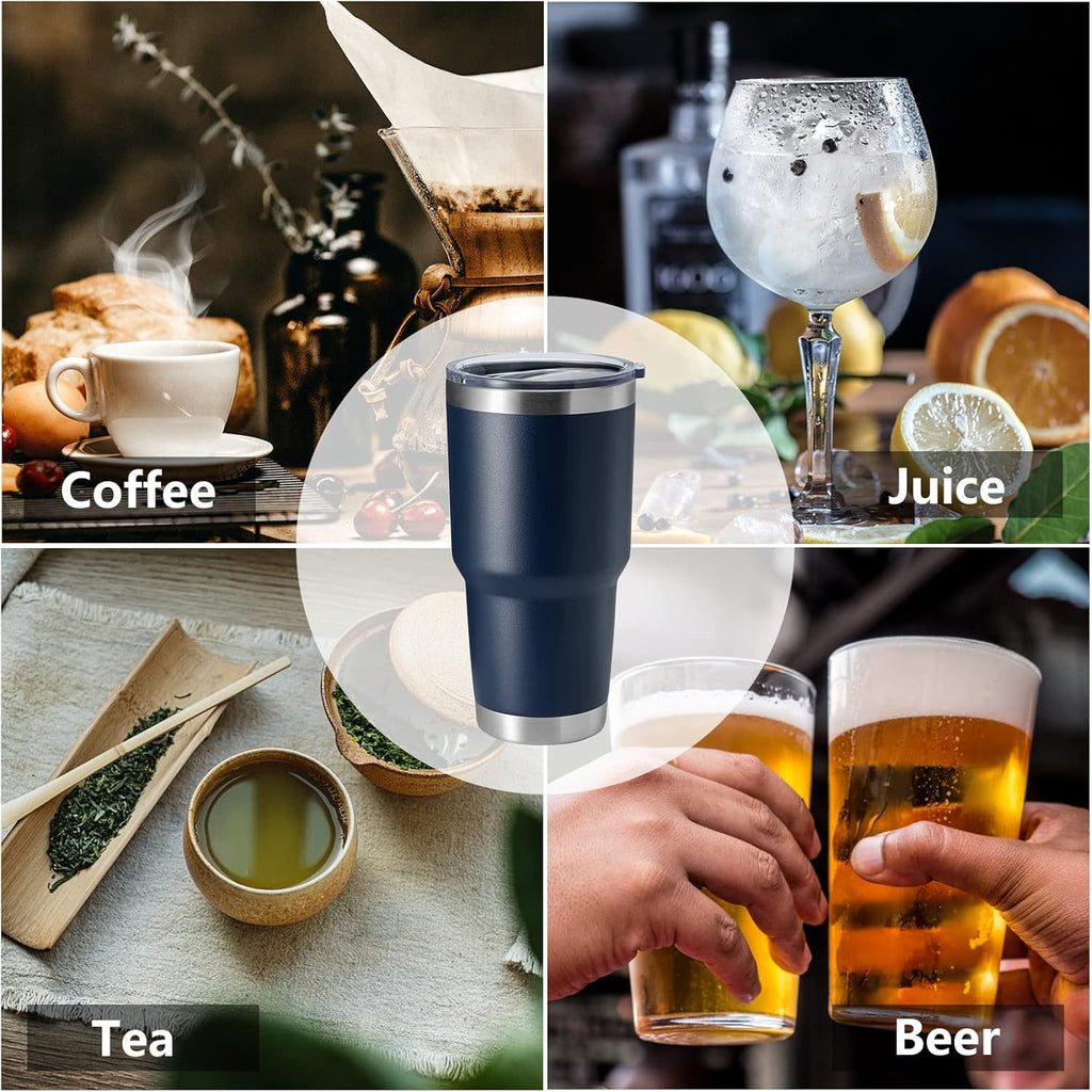 HASLE OUTFITTERS 30oz Stainless Steel Tumbler, Double Wall Vacuum Insulated Travel Mug Tumbler, Durable Insulated Coffee Mug, Gift Box Set (Navy, 8)