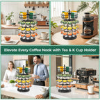 EsLuker.ly K Cup Holder Coffee Pod Organizer Carousel for Countertop, Rotatable Metal 4-Tier Storage Rack Stand for 30 K Cups & Tea Bags, Convenience Meets Elegance