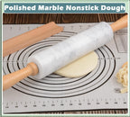 Marble Rolling Pin with Wooden Cradle Thick Handle Set for Baking,18.5 inch Premium Quality Polished Roller for Pizza Dough,Fondant,Pie Crust,Non-Stick Surface Easy to Clean(White)