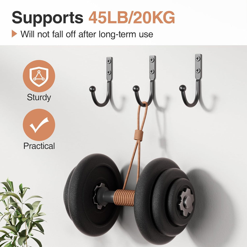 6 Pack Wall Hooks，Metal Hooks Hold up to 45 Lbs，Hooks Wall Mount for Hanging Towel/Coat/Bag/Keys/Cups，Ideal for Bathroom，Outdoor，Closet，Kitchen，Garage，Black