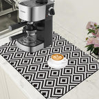 Dish Drying Mat Black and White Geometric Coffee Bar Mat for Countertop Absorbent Rubber Backed Hide Stain Dish Drainer Rack Pad Coffee Pot Espresso Machine Dining Room Decor 15.7 x 23.6 Inch