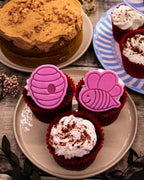 BAKERLOGY Bee Happy - Mini 2" Cookie Cutter & Stamp Set - Cute Bee & BeeHive Design for Easter & Spring Cookies, Cupcakes & Fondant Decorations