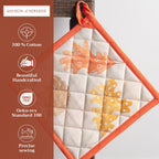 Maison d' Hermine Pot Holders 100% Cotton Heat Resistant Potholders 8" x 8" Hot Pads with Loop BBQ, Cooking, Baking, Grilling, Kitchen, Handling Hot Pans (Pack of 1, Colors of Autumn)