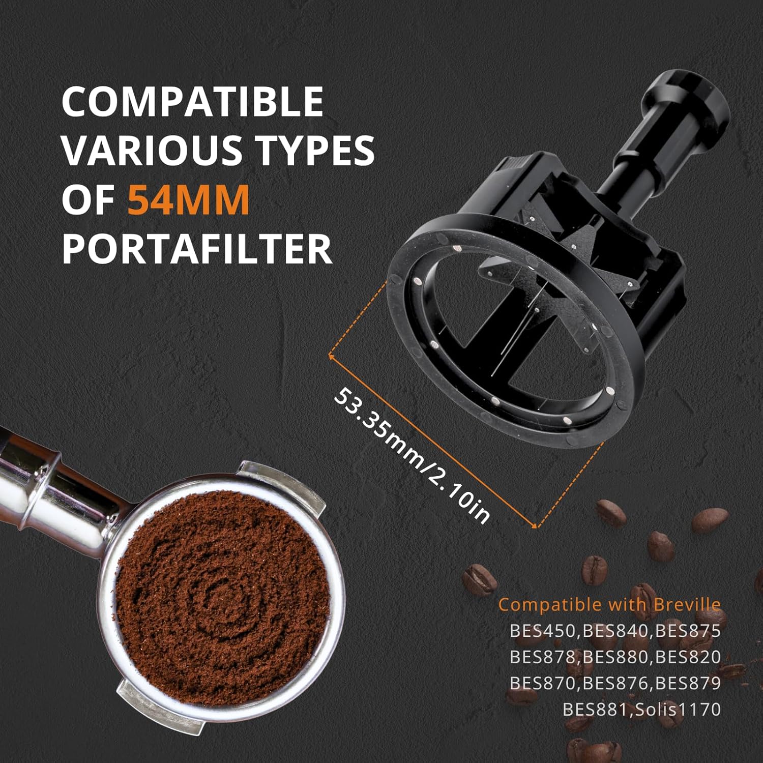 WDT Tool Espresso 53mm, 9 Needle Espresso Stirrer Distribution Tool for Barista, Adjustable Depth Espresso Needle Distributor with Magnetic Base (53mm)