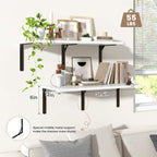 Fun Memories Floating Shelves for Wall, 12 Inch Deep Floating Shelves Set of 2, Wall Mounted Shelf with Metal Brackets, Rustic Wood Wide Shelf for Bathroom, Kitchen and Living Room, White, 32W x 12D