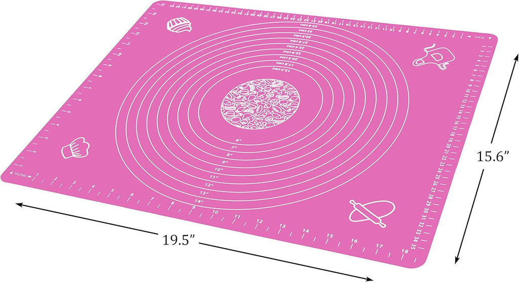 Silicone Baking Mat for Pastry Rolling Dough with Measurements, 19.7" x 15.7" BPA Free Non stick and Non Slip Pink Table Sheet Baking Supplies for Bake Pizza Cake