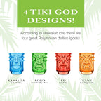 Final Touch Tiki Shot Glasses Set of 4 - Kanaloa, Lono, Kū, Kāne Designs, 2 oz (60 ml), Multicoloured, Stackable Totem Pole Storage, Durable Glassware for Tropical Shots (TK5402)