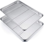 P&P CHEF 19.6 Inch Stainless Steel Baking Sheet with Rack Set (2 Pans+ 2 Racks), Cookie Sheets Baking Trays and Cooling Wire Racks, Oven & Dishwasher Safe, Pans with Flat Racks