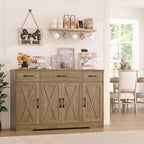 HOSTACK Buffet Sideboard Cabinet with Drawers, 55" Large Buffet Storage Cabinet with Shelves and Doors, Modern Farmhouse Coffee Bar Station Wood Kitchen Table for Kitchen, Dining Room, Rustic Brown