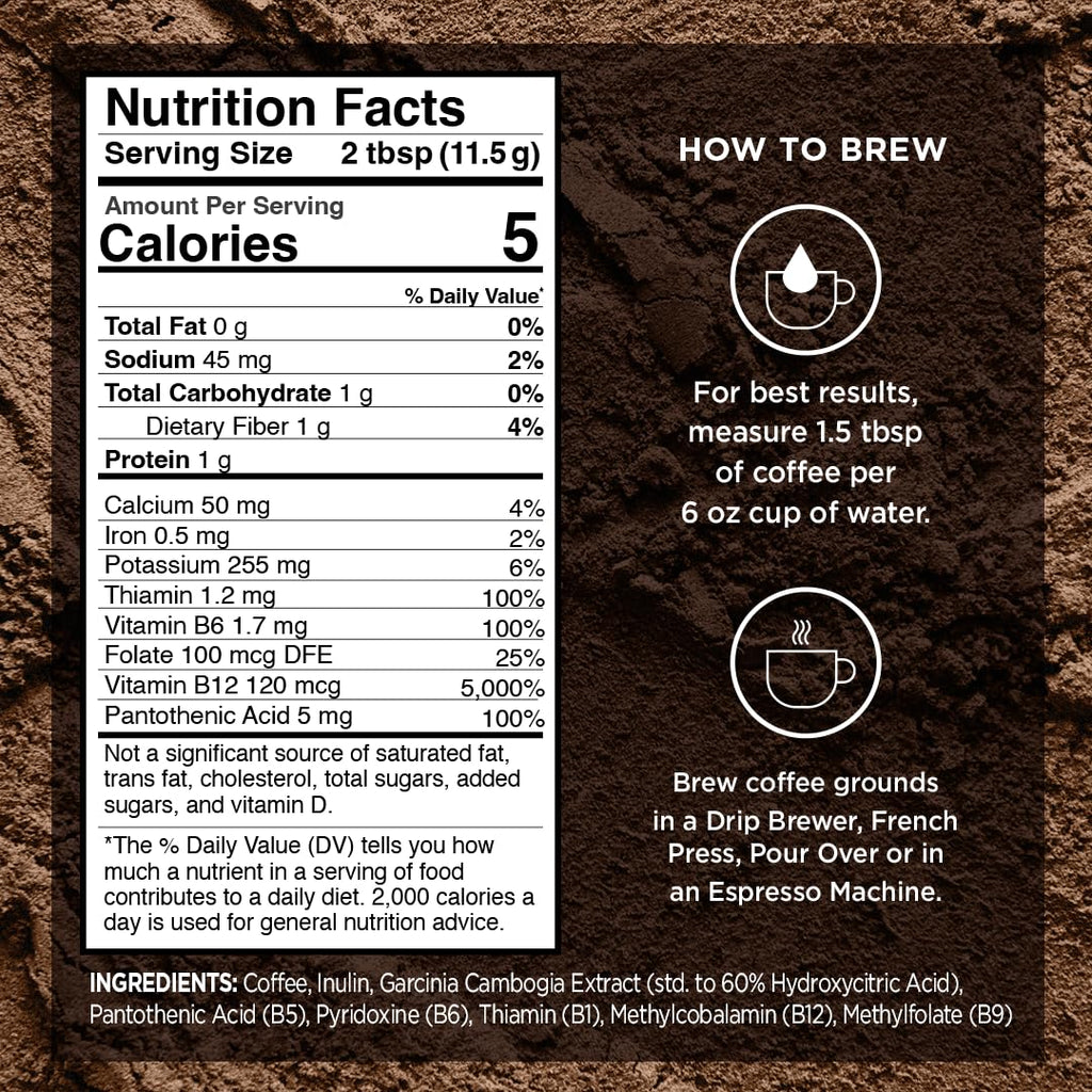 VitaCup Slim Ground Coffee, Diet Support with Ginseng, Garcinia, B Vitamins, Medium Dark Roast, Bold and Smooth,100% Arabica Specialty Coffee Grounds, 11oz