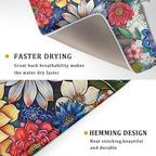 Boho Floral Dish Drying Mat for Kitchen Counter 18x24 Inch Super Absorbent Microfiber Kitchen Drying Mat Bohemian Flower Dish Drainer Rack Mat Reusable Washable Dish Drying Pad for Kitchen Coffee Bar
