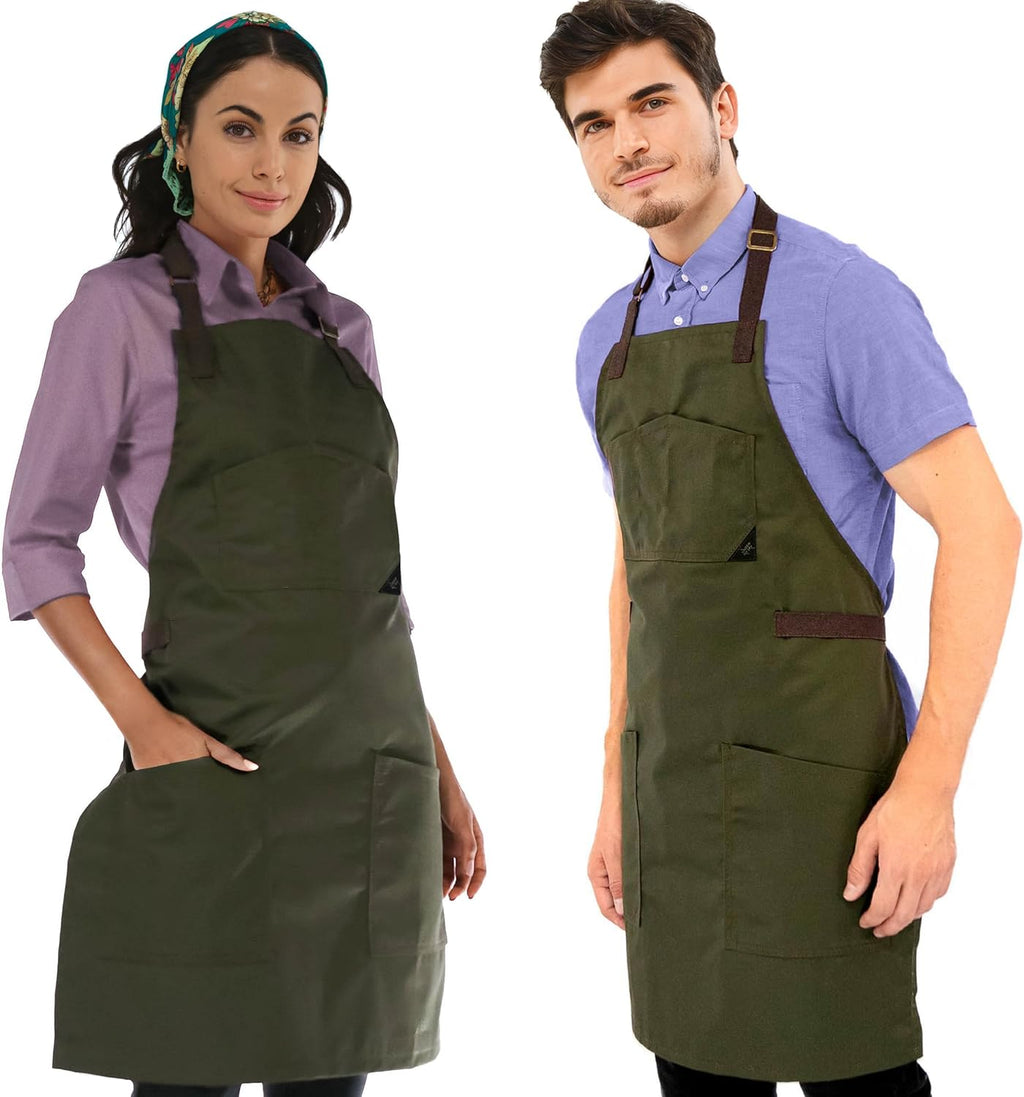 Under NY Sky Chef Apron – Professional Green Twill – Cotton Straps - Smart Pockets - Adjustable for Men and Women – Pro Chef, Cook, Kitchen, Baker, Barista, Bartender, Server Aprons