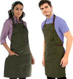 Under NY Sky Chef Apron – Professional Green Twill – Cotton Straps - Smart Pockets - Adjustable for Men and Women – Pro Chef, Cook, Kitchen, Baker, Barista, Bartender, Server Aprons