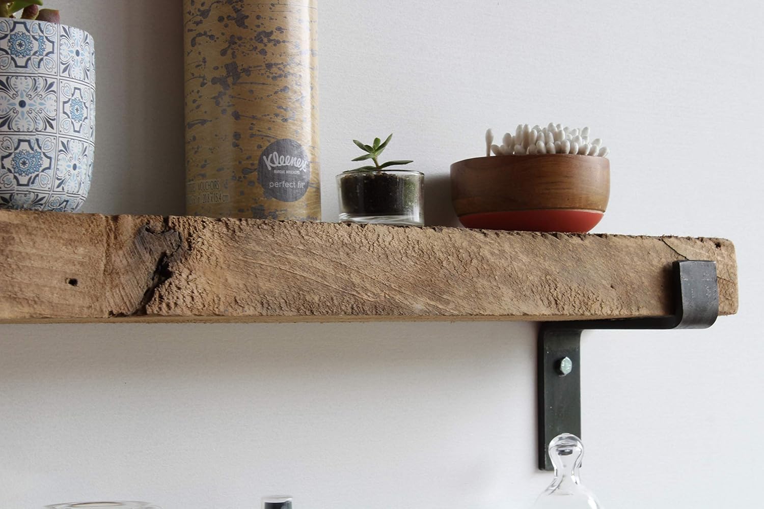 Urban Legacy Accent Shelves | Reclaimed Barn Plank | Set of 2 with Full Brackets (Natural 30" x 7" x 2")