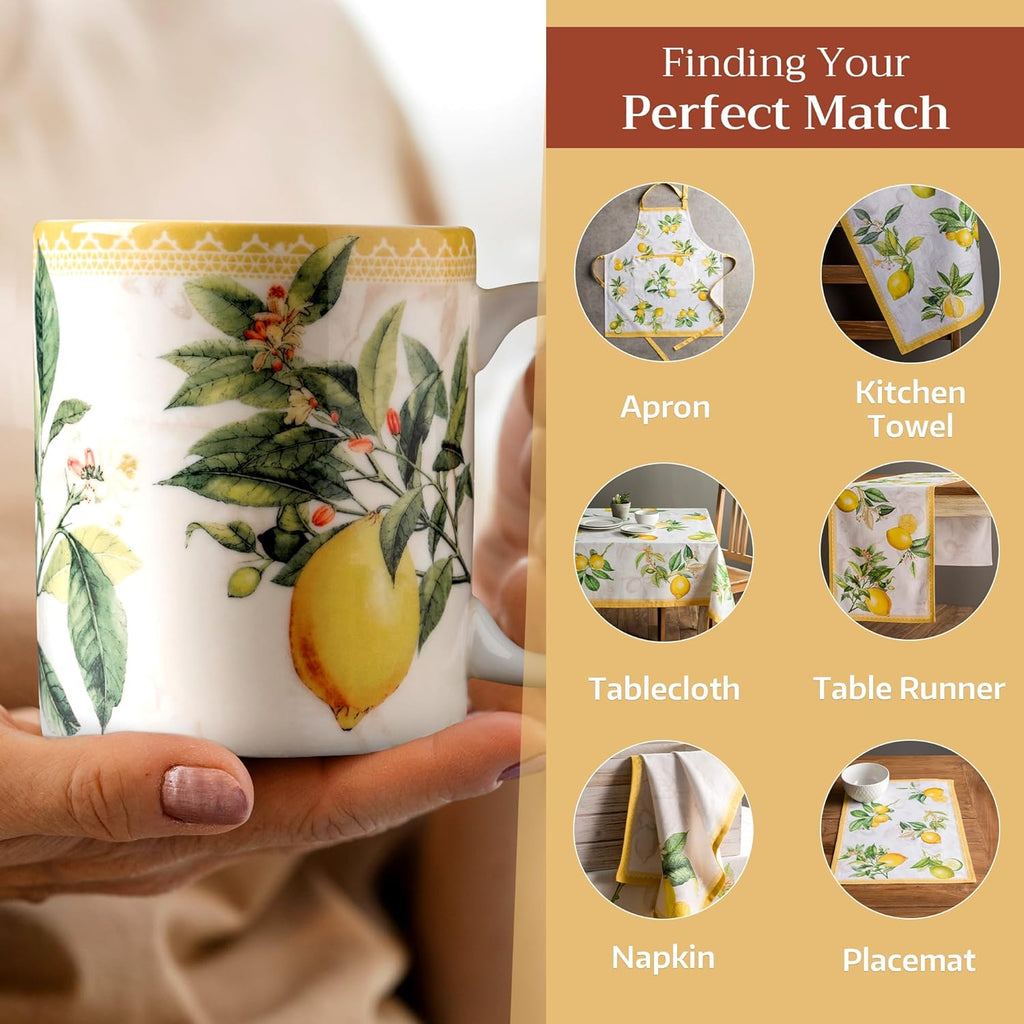 Maison d' Hermine Coffee Mug with Handles Fine Bone China Mugs Pack of One Tea Cups for Hot Beverages Cappuccino Latte Home Restaurant Office Perfect for Gift (Limoncello - Combava, 15 Ounce)