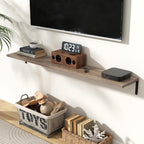 Fun Memories Deep Floating Shelves, 55W x 8D Floating Shelves Set of 2, Wall Mounted Shelf with Metal Brackets, Rustic Wood Wall Shelf for Bathroom, Kitchen and Living Room, Grey