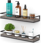 Meangood Floating Shelves Wall Mounted Set of 2, Rustic Wood Wall Storage Shelves for Bedroom,Living Room,Bathroom, Kitchen Pine