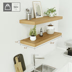 Vivelove Bathroom Floating Shelves for Wall 24 inchs Long, 9.2” deep x 1.6” Wall Shelf for Bedroom, Living Room, Kitchen, Office Home Decor, Deep Wood Shelves with Invisible Brackets, Set of 2, Oak