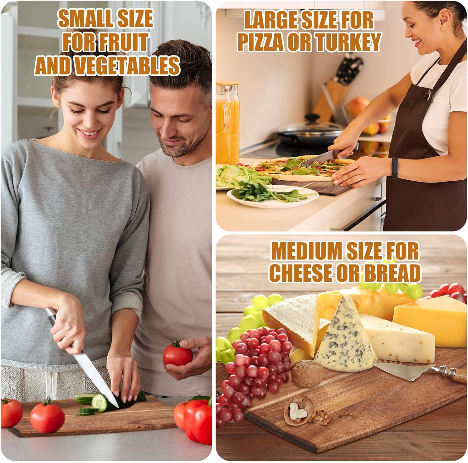 Patelai 12 Packs Wooden Cutting Board Set with Handles Large Kitchen Serving Plain Chopping Board Bulk Gifts for Mom for Vegetables Meat Pizza Cheese Fruit Bread(Acacia Wood,17 x 10 Inch)