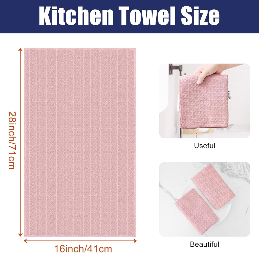 Homaxy Microfiber Waffle Weave Kitchen Towels, 16 x 28 Inch Ultra Absorbent and Solid Color Dish Towels, 8 Pack, Pink