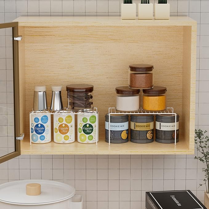 Redrubbit 6 Pack(10.6 x 5.1 Inch) Cabinet Storage Shelf Rack, Rustproof Kitchen Counter and Cabinet Shelf, Small Storage Rack Organizer for Kitchen, Fridge, Bathroom, White