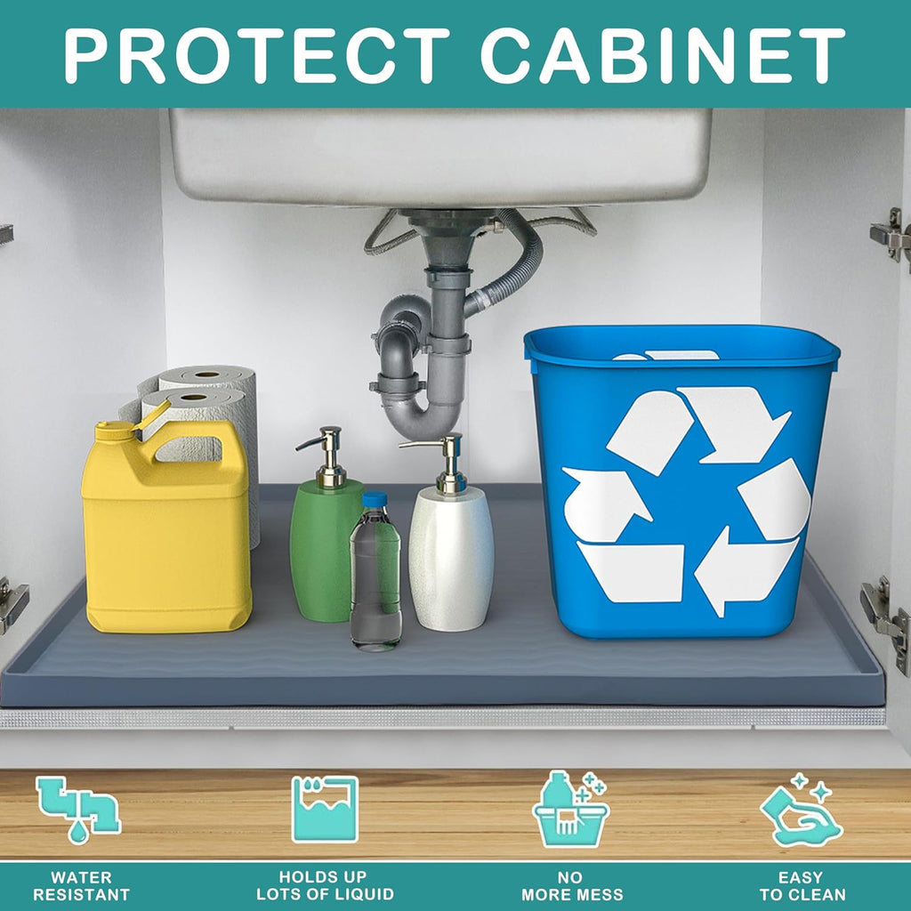 URMONA Waterproof Silicone Under Sink Mat 40'' x 22'' Shelf Liner for Kitchen and Bathroom, Cabinet and Counter Protector, Storage and Organizers, Litter Mat, Pet Cat Puppy Essentials(Dark Grey)