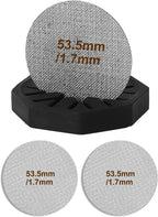 2 Pack 53.5mm Puck Screen & Food-Grade Silicone Puck Screen Holder - 1.7mm Thickness 150μm Mesh - Compatible with Espresso Machine 53.5mm Portafilter Basket