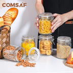 ComSaf Airtight Glass Canister with Lid Set of 6, 25oz Food Storage Jar, Mason Jars, Storage Container with Seal Wire Clamp Fastening for Kitchen Fermenting Preserving Canning Pasta Flour Cereal