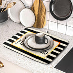 Happy Halloween Bats Dish Drying Mat for Kitchen Counter,Black and White Stripe Drying Mat 16 x 18 Inch with High Absorbent Microfiber Dish Drying Pad Dish Rack Pad Drainer Mat for Coffee Bar