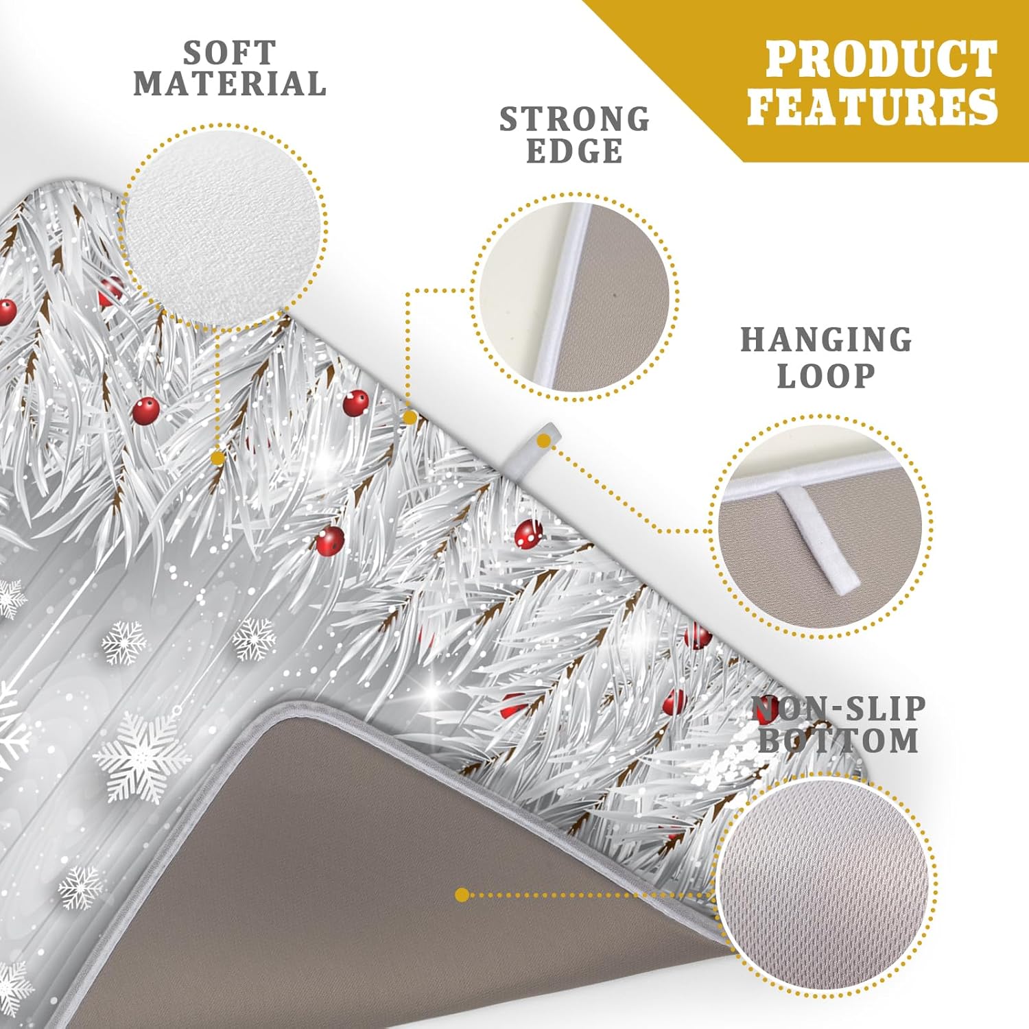 Giwawa 18"x24" Winter Snowflakes Dish Drying Mat Christmas Holly Berries Silver Falling Snow Dish Drainer Mats Absorbent Fast Dry Microfiber Dish Drying Pad for Kitchen Countertop Decor Large