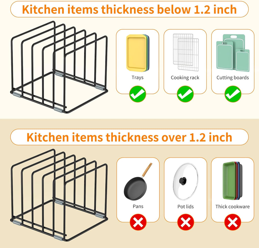 Cutting Board Organizer, Kitchen Cabinet Organizer, Divided Rack with 5 Slots for Baking Trays, Cutting Boards - Cookie sheet Organizer Inside Cabinet, Baking Sheets Holder (large)