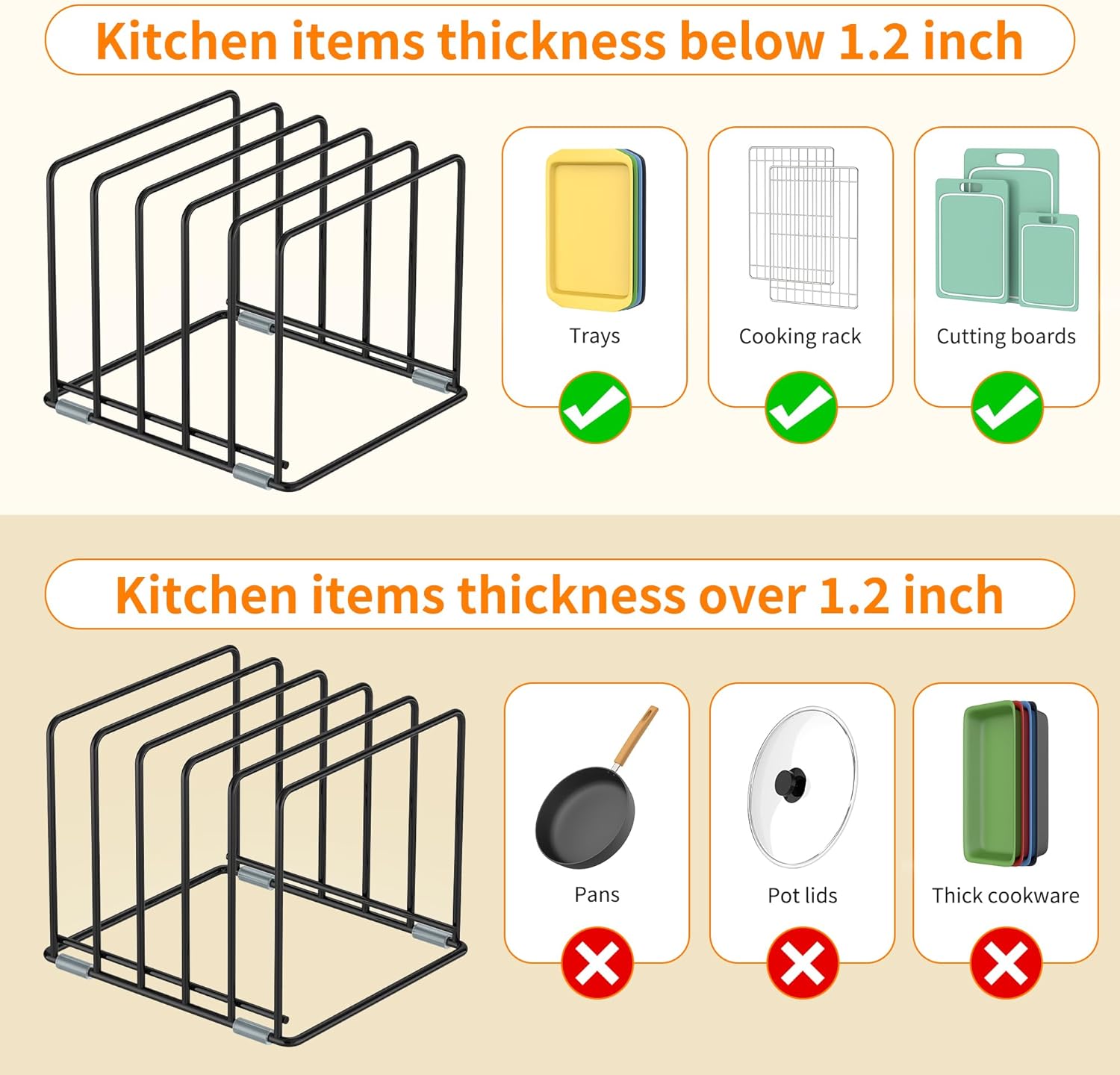 Cutting Board Organizer, Kitchen Cabinet Organizer, Divided Rack with 5 Slots for Baking Trays, Cutting Boards - Cookie sheet Organizer Inside Cabinet, Baking Sheets Holder (large)